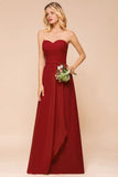 Sweetheart Red Bridesmaid Dress Chiffon Floor-Length Wedding Guest Dress backless
