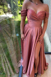 Sweetheart Simple Long Off-the-shoulder A-line Prom Dress With Slit-misshow.com
