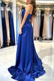 Sweetheart Simple Long Royal Blue Sleeveless Prom Dresses With Slit-misshow.com