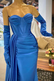 Sweetheart Simple Royal Blue Mermaid Sleeveless Prom Dress With Ruffles-misshow.com
