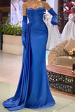 Sweetheart Simple Royal Blue Mermaid Sleeveless Prom Dress With Ruffles