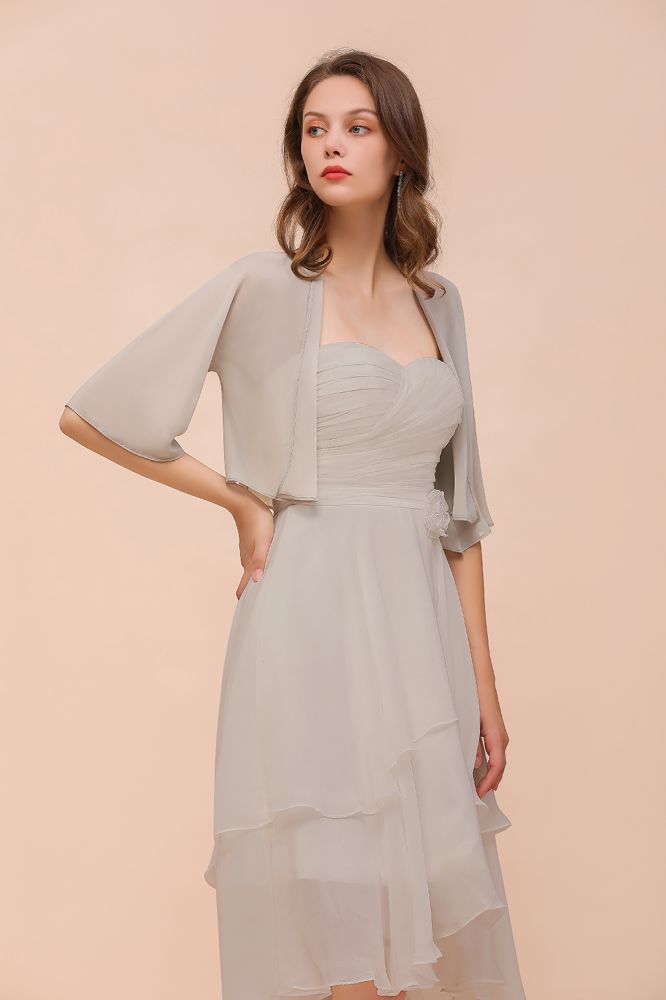 Sweetheart Sleeveless Mini Grey Bridesmaid Dress with Chiffon Wraps-misshow.com