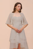 Sweetheart Sleeveless Mini Grey Bridesmaid Dress with Chiffon Wraps