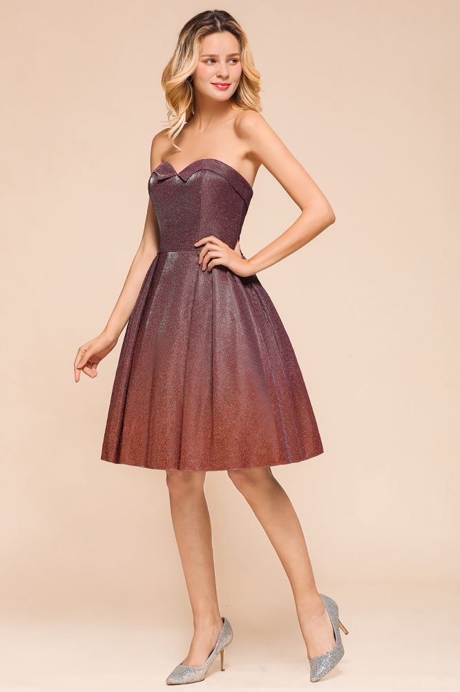 Looking for Prom Dresses,Evening Dresses in Bronzing, A-line style, and Gorgeous Pockets, work  MISSHOW has all covered on this elegant Sweetheart Sleevless Mini Homecoming Dress Bright Silk Knee Length Prom Dress.