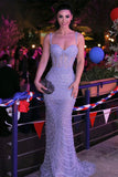 Sweetheart Spaghetti Straps Mermaid Sleeveless Prom Dress With Pearl-misshow.com