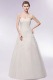 This beautiful Sweetheart Strapless A-line Long Lace Tulle Wedding Dresses will make your guests say wow. The Strapless,Sweetheart bodice is thoughtfully lined, and the Floor-length skirt with Lace to provide the airy, flatter look of Tulle,Lace.