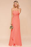 Sweetheart Strapless Ruffle Bridesmaid Dress Chiffon Long Maid of Honor Dress-misshow.com