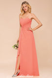 Sweetheart Strapless Ruffle Bridesmaid Dress Chiffon Long Maid of Honor Dress-misshow.com