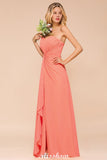 Sweetheart Strapless Ruffle Bridesmaid Dress Chiffon Long Maid of Honor Dress-misshow.com