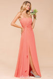 Sweetheart Strapless Ruffle Bridesmaid Dress Chiffon Long Maid of Honor Dress-misshow.com