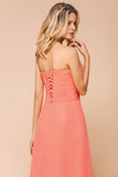 Sweetheart Strapless Ruffle Bridesmaid Dress Chiffon Long Maid of Honor Dress-misshow.com