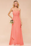 Sweetheart Strapless Ruffle Bridesmaid Dress Chiffon Long Maid of Honor Dress-misshow.com