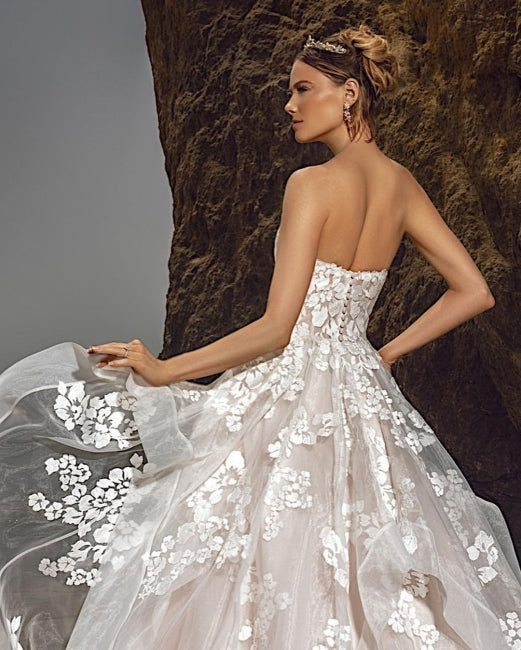 Sweetheart Tulle Floral Wedding Dress Sleeveless Aline Bridal Dress-misshow.com