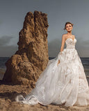 Sweetheart Tulle Floral Wedding Dress Sleeveless Aline Bridal Dress-misshow.com