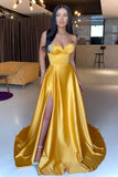 Sweetheart Yellow A-line Sequined Sleeveless Prom Dress With Slit
