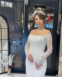 Trendy Floor Length Long Sleeves Mermaid Lace Wedding Dress-misshow.com