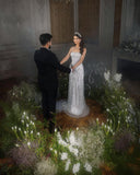 Trendy Floor Length Square Spaghetti Straps Sleeveless Mermaid Lace Wedding Dress-misshow.com