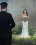 Trendy Floor Length Square Spaghetti Straps Sleeveless Mermaid Lace Wedding Dress-misshow.com