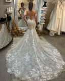 Trendy Floor Length Sweetheart Sleeveless Off-The-Shoulder Lace Wedding Dress with Chapel Train-misshow.com