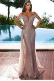 Trendy Floor Length V-Neck Off-The-Shoulder Mermaid Sequined Prom Dress-misshow.com