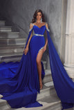 Trendy Royal Blue Floor Length Sweetheart Spaghetti Straps Mermaid Prom Dress with Split-misshow.com
