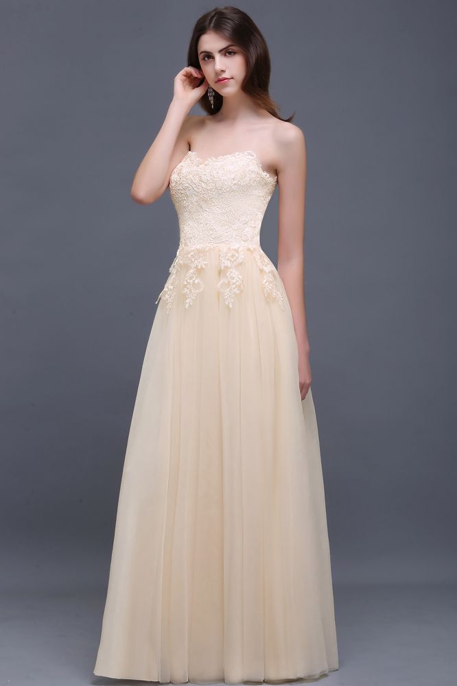 MISSHOW offers gorgeous Light Champagne Sweetheart party dresses with delicately handmade Appliques in size 0-26W. Shop Floor-length prom dresses at affordable prices.