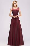Tulle Lace Beadings Jewel Sleeveless Floor-Length Bridesmaid Dresses A-Line Chiffon Tulle Party Dress