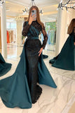 Turkish Mermaid High Neck Long Sleeves Evening Dresses With Black Lace-misshow.com