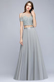 Looking for Prom Dresses in 100D Chiffon, A-line,Two Pieces style, and Gorgeous Appliques work  MISSHOW has all covered on this elegant Two-piece Floor Length Appliqued Chiffon Prom Dresses