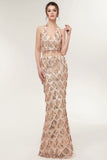 Two-piece Halter Mermaid Long Sequined Patterns Champagne Prom Dresses