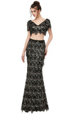 Looking for Prom Dresses,Evening Dresses in Sequined, Mermaid,Two Pieces style, and Gorgeous Pattern,Sequined work  MISSHOW has all covered on this elegant Two-piece Mermaid V-neck Short Sleeves Long Sequined Black Prom Dresses.