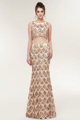 MISSHOW offers Two-piece Sleeveless Mermaid Floor Length Sequined Champagne Prom Dresses at a cheap price from Champagne, 100D Chiffon,Sequined to Mermaid,Two Pieces Floor-length hem. Stunning yet affordable Sleeveless Prom Dresses,Evening Dresses.