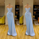 Unique Cross Sweetheart Light Blue Soft-pleated Long Prom Dress-misshow.com