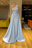 Unique Cross Sweetheart Light Blue Soft-pleated Long Prom Dress