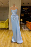 Unique Cross Sweetheart Light Blue Soft-pleated Long Prom Dress-misshow.com
