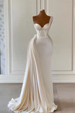 Unique Ivory One-Shoulder Sweetheart Sleeveless A-line Wedding Dresses With Beads-misshow.com