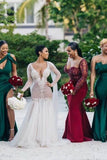 Unique Off-the-shoulder Strapless Emerald Green Elastic Satin Long Bridesmaid Dress-misshow.com