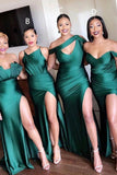 Unique Off-the-shoulder Strapless Emerald Green Elastic Satin Long Bridesmaid Dress