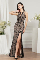 Unique V-Neck Sleeveless Mermaid Front-Split Tulle Prom Dresses with Appliques-misshow.com
