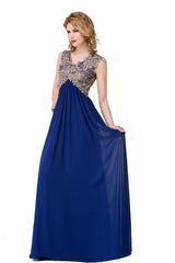 MISSHOW offers gorgeous Royal Blue V-neck party dresses with delicately handmade Beading,Appliques in size 0-26W. Shop Floor-length prom dresses at affordable prices.