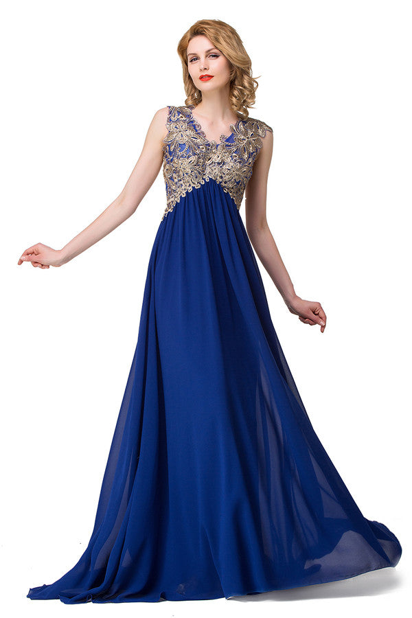 MISSHOW offers gorgeous Royal Blue V-neck party dresses with delicately handmade Beading,Appliques in size 0-26W. Shop Floor-length prom dresses at affordable prices.