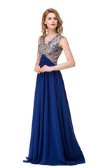 MISSHOW offers gorgeous Royal Blue V-neck party dresses with delicately handmade Beading,Appliques in size 0-26W. Shop Floor-length prom dresses at affordable prices.