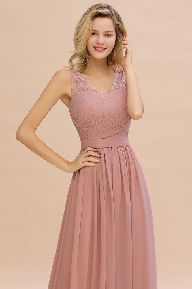 Looking for Prom Dresses,Evening Dresses,Homecoming Dresses,Bridesmaid Dresses,Mother Daughter Dresses,Realdressphotos,Quinceanera dresses in Lace, A-line style, and Gorgeous Lace,Ruffles work  MISSHOW has all covered on this elegant V-Neck Aline Ruffle Chiffon Bridesmaid Dress Sleeveless Floral Evening Swing Dress.