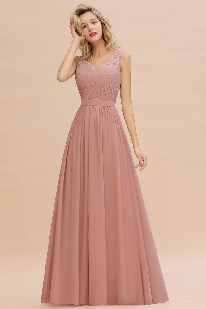 Looking for Prom Dresses,Evening Dresses,Homecoming Dresses,Bridesmaid Dresses,Mother Daughter Dresses,Realdressphotos,Quinceanera dresses in Lace, A-line style, and Gorgeous Lace,Ruffles work  MISSHOW has all covered on this elegant V-Neck Aline Ruffle Chiffon Bridesmaid Dress Sleeveless Floral Evening Swing Dress.