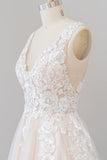 V-neck Appliques Tulle Floor length Wedding Dress-misshow.com
