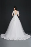 This elegant V-neck Tulle wedding dress with Appliques could be custom made in plus size for curvy women. Plus size Long Sleeves Ball Gown bridal gowns are classic yet cheap.