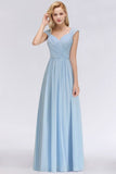MISSHOW offers V-Neck Chiffon aline Bridesmaid Dress Sky Blue Floor Length Evening Swing Dress at a good price from Misshow