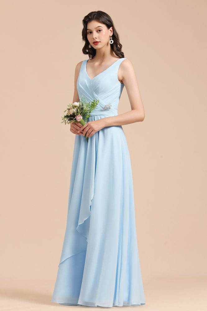 MISSHOW offers V-Neck Chiffon Aline Bridesmaid Dress Sleeveless Floor Length Simple Wedding Dress at a good price from Misshow