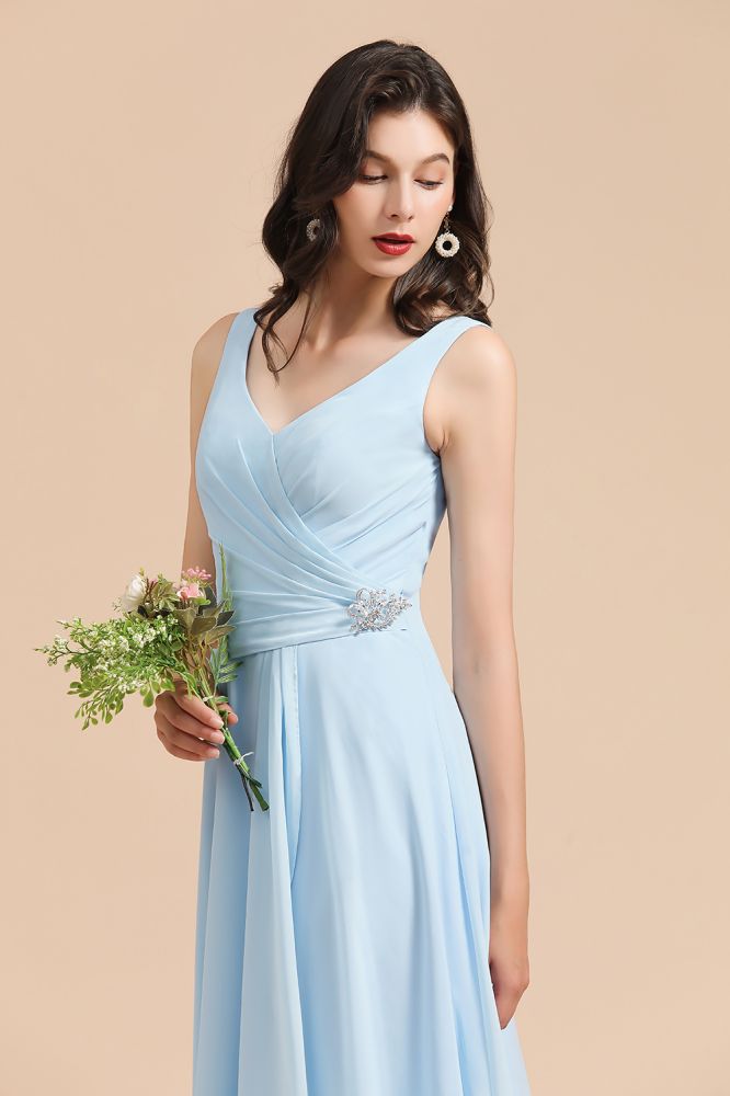 MISSHOW offers V-Neck Chiffon Aline Bridesmaid Dress Sleeveless Floor Length Simple Wedding Dress at a good price from Misshow