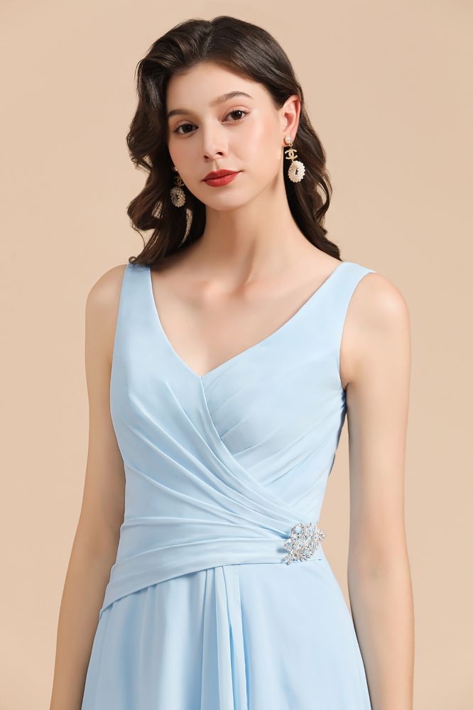 MISSHOW offers V-Neck Chiffon Aline Bridesmaid Dress Sleeveless Floor Length Simple Wedding Dress at a good price from Misshow